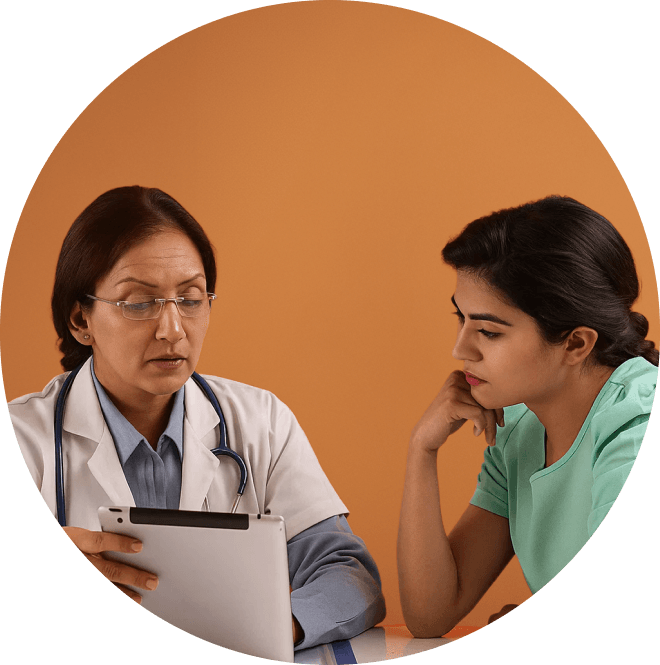 Patient reviewing fertility treatment information on a tablet at a Pluro centre